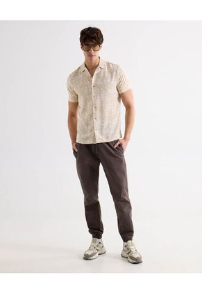 Camisa Resort Estampada  Para Hombre Taupe Seven Seven