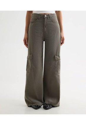 Jean Cargo Verde Oliva  Para Mujer Gris Seven Seven