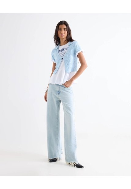 Jean Wide Leg Ruedo Deshecho  Para Mujer Azul Seven Seven