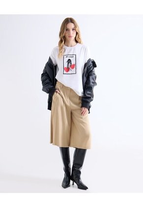 Camiseta Con Estampado De Cerezas  Para Mujer Marfil Seven Seven