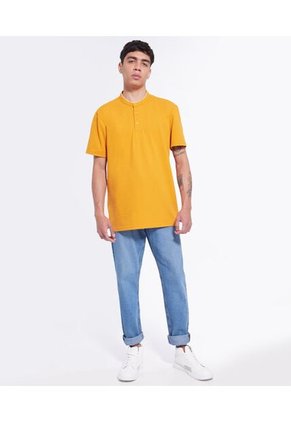 Polo Cuello Mao  Para Hombre Amarillo Seven Seven