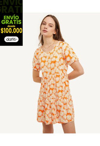 Vestido Para Mujer Manga Corta Color Naranja Marca Seven Seven #28171088 Seven Seven