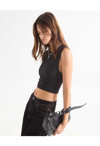 Camiseta Efecto Drapeado  Para Mujer Negro Seven Seven