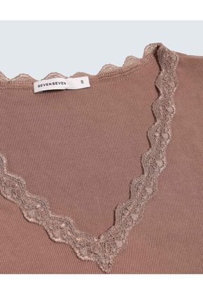 Camiseta Para Mujer Manga Corta Color Taupe Marca Seven Seven #28095888