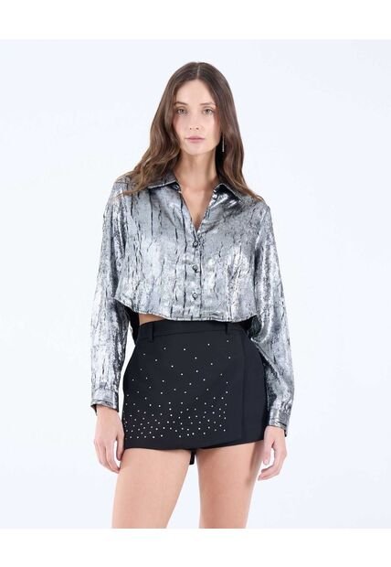 Blusa Para Mujer Manga Larga Color Plata Marca Seven Seven #28123974