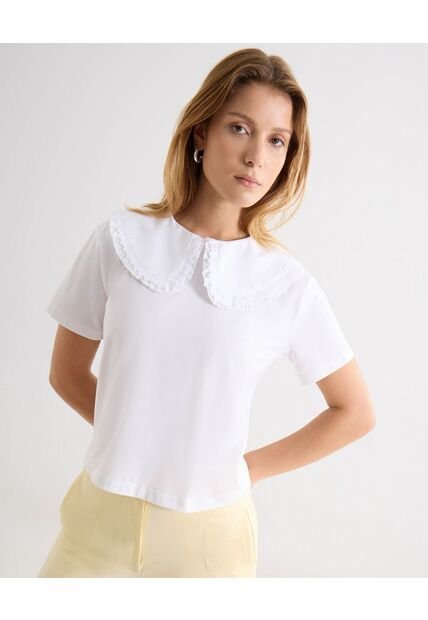 Camiseta Cuello Peter Con Botones Frontales  Para Mujer Marfil Seven Seven