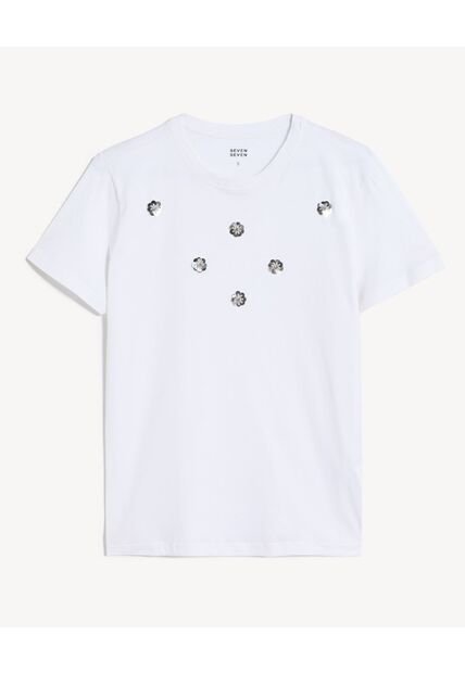 Camiseta Para Mujer Manga Corta Cuello Redondo Color Crudo Marca Seven Seven #28096360