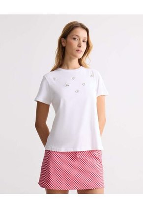 Camiseta Para Mujer Manga Corta Cuello Redondo Color Crudo Marca Seven Seven #28096360