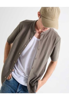 Camisa Para Hombre Manga Corta Sin Bolsillo Cuello Neru Color Taupe Marca Seven Seven #45012133