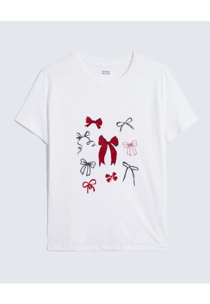 Camiseta Para Mujer Manga Corta Cuello Redondo Color Crudo Marca Seven Seven #28096362