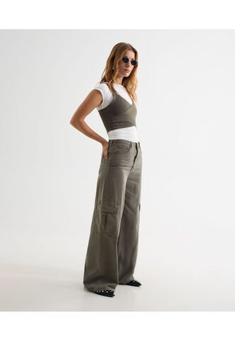 Jean Cargo Verde Oliva  Para Mujer Gris Seven Seven Seven Seven