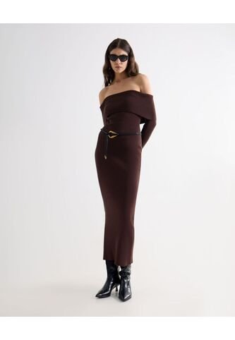Vestido Largo Tejido Off Shoulder  Para Mujer Morado Seven Seven Seven Seven