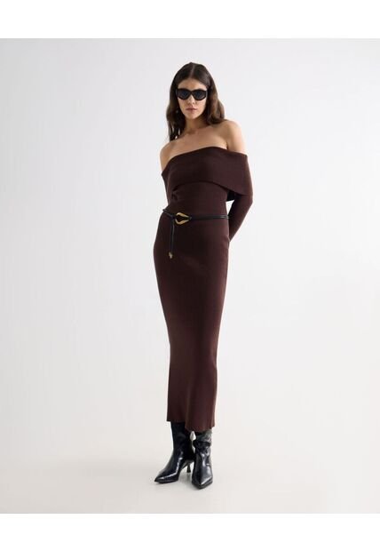 Vestido Largo Tejido Off Shoulder  Para Mujer Morado Seven Seven