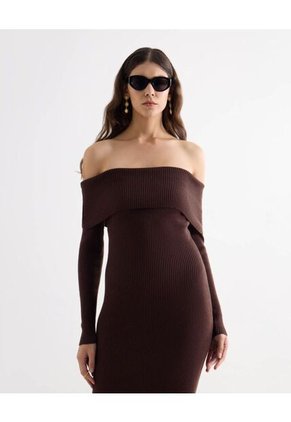 Vestido Largo Tejido Off Shoulder  Para Mujer Morado Seven Seven