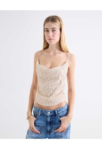 Camiseta Halter Espalda Abierta  Para Mujer Beige Seven Seven Seven Seven