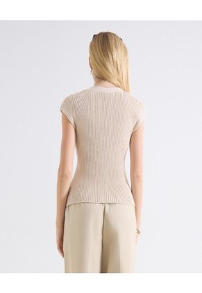 Chaleco Tejido Cuello V  Para Mujer Beige Seven Seven