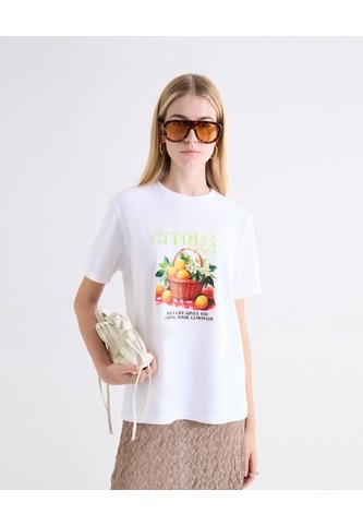 Camiseta Holgada Gráfico Central  Para Mujer Blanco Seven Seven Seven Seven