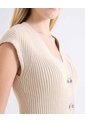 Chaleco Tejido Cuello V  Para Mujer Beige Seven Seven de Seven Seven