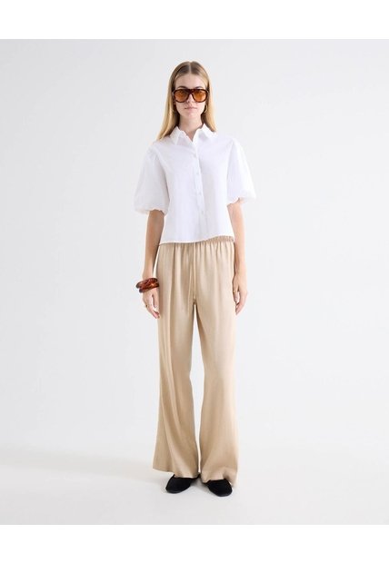 Pantalón Barrel Corte Curvo  Para Mujer Beige Seven Seven