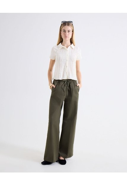 Pantalón Palazzo Pretina Fruncida  Para Mujer Verde Seven Seven