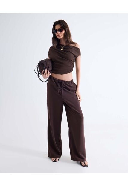 Pantalón Tiro Medio Con Cordón  Para Mujer Café Seven Seven