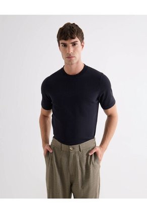 Camiseta De Punto Con Cuello Mao  Para Hombre Negro Seven Seven