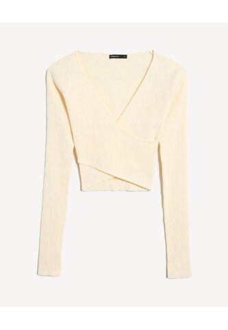 Camiseta Para Mujer Manga Larga Cuello V Color Marfil Marca Seven Seven #28096421 Seven Seven