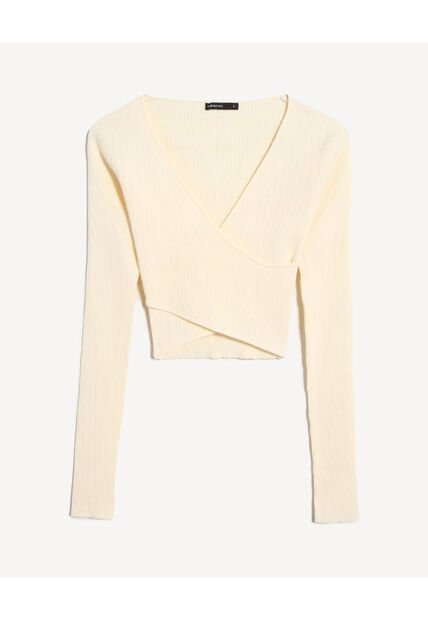 Camiseta Para Mujer Manga Larga Cuello V Color Marfil Marca Seven Seven #28096421