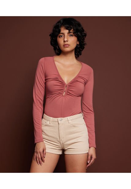 Camiseta Para Mujer Manga Larga Color Terracota Marca Seven Seven #28095247