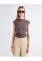Camiseta Escote Ojal Recogidos Laterales  Para Mujer Café Seven Seven de Seven Seven