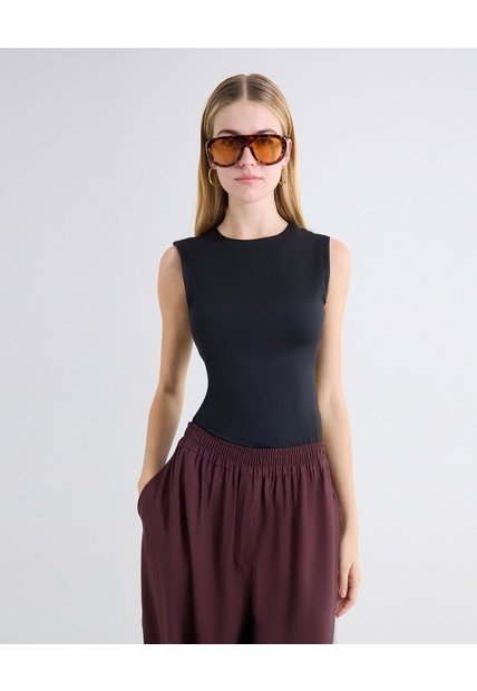 Camiseta Acanalada Escote Redondo  Para Mujer Negro Seven Seven