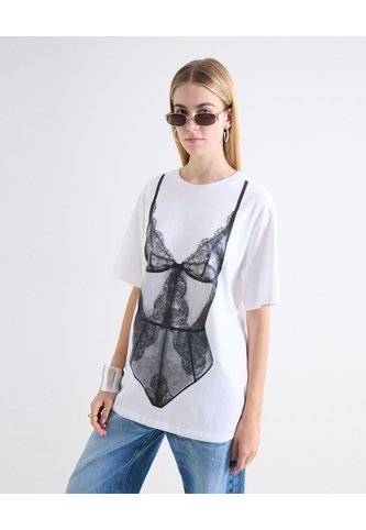 Camiseta Detalle Lencero Delantero  Para Mujer Blanco Seven Seven Seven Seven