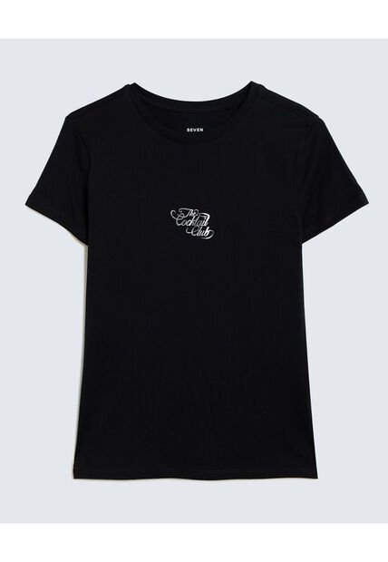 Camiseta Para Mujer Manga Corta Color Negro Marca Seven Seven #28096092