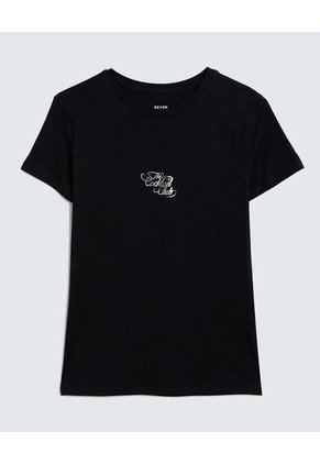 Camiseta Para Mujer Manga Corta Color Negro Marca Seven Seven #28096092