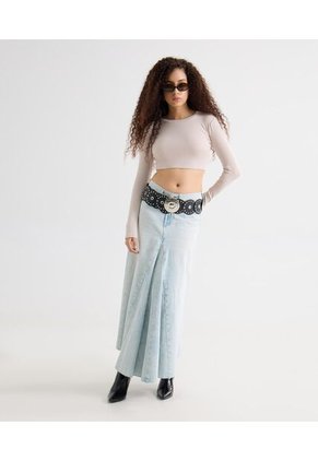 Camiseta Para Mujer Manga Larga Cuello Redondo Color Avena Marca Seven Seven #28096393