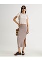 Falda Midi Acanalada  Para Mujer Taupe Seven Seven de Seven Seven
