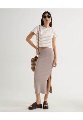 Falda Midi Acanalada  Para Mujer Taupe Seven Seven