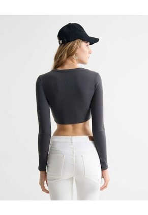 Camiseta Para Mujer Manga Larga Cuello Redondo Color Gris Marca Seven Seven #28096394