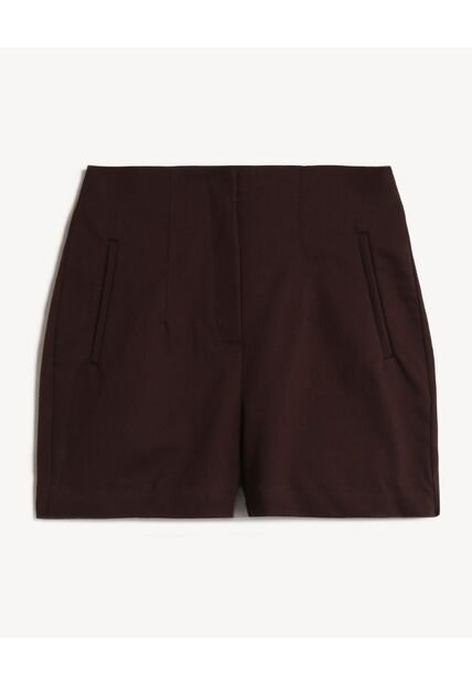 Short Tejido Plano Con Pinzas  Para Mujer Café Seven Seven
