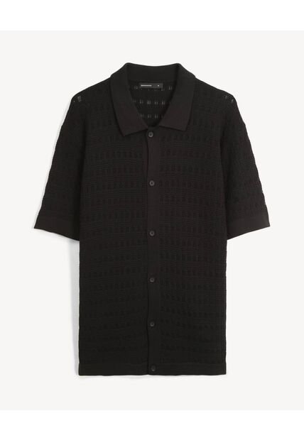 Camisa Tejida Texturizada  Para Hombre Negro Seven Seven
