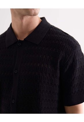Camisa Tejida Texturizada  Para Hombre Negro Seven Seven