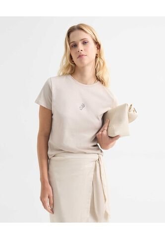 Camiseta Para Mujer Manga Corta Cuello Redondo Color Beige Marca Seven Seven #28096223 Seven Seven