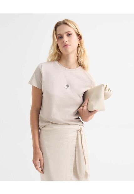 Camiseta Para Mujer Manga Corta Cuello Redondo Color Beige Marca Seven Seven #28096223