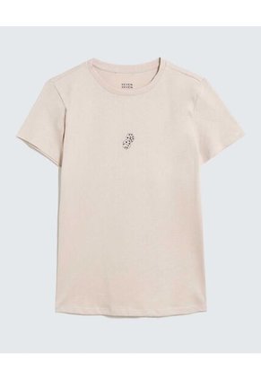 Camiseta Para Mujer Manga Corta Cuello Redondo Color Beige Marca Seven Seven #28096223