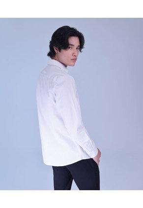 Camisa Manga Gales Y Textura De Espina   Para Hombre Blanco Seven Seven