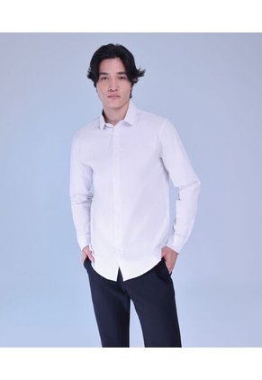 Camisa Manga Gales Y Textura De Espina   Para Hombre Blanco Seven Seven