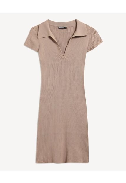 Vestido Cuello Tipo Polo  Para Mujer Taupe Seven Seven