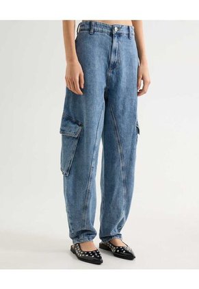 Jeans Barrel Bolsillos Cargo  Para Mujer Azul Seven Seven