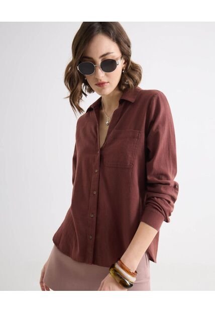 Blusa Estampada Con Bolsillo  Para Mujer Café Seven Seven