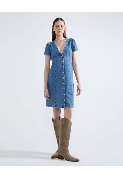 Vestido Para Mujer Manga Corta Color Azul  Marca Seven Seven #28171266